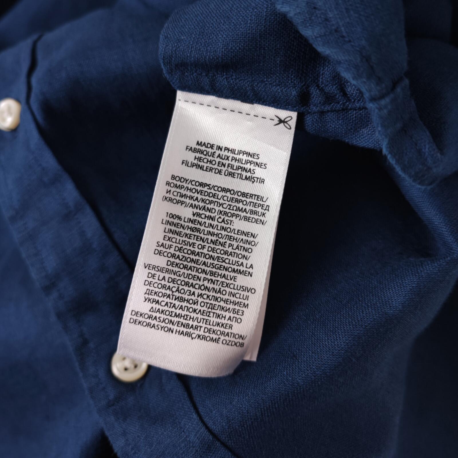 RALPH LAUREN Men's Navy Blue 100% Linen Embroidered Logo Shirt