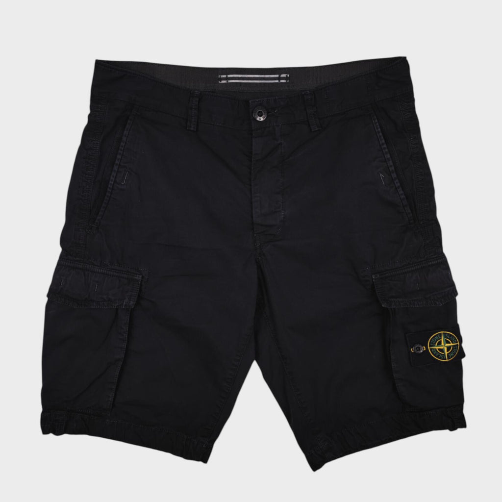 STONE ISLAND Men's Black Garment Dyed Detachable Badge Cargo Shorts