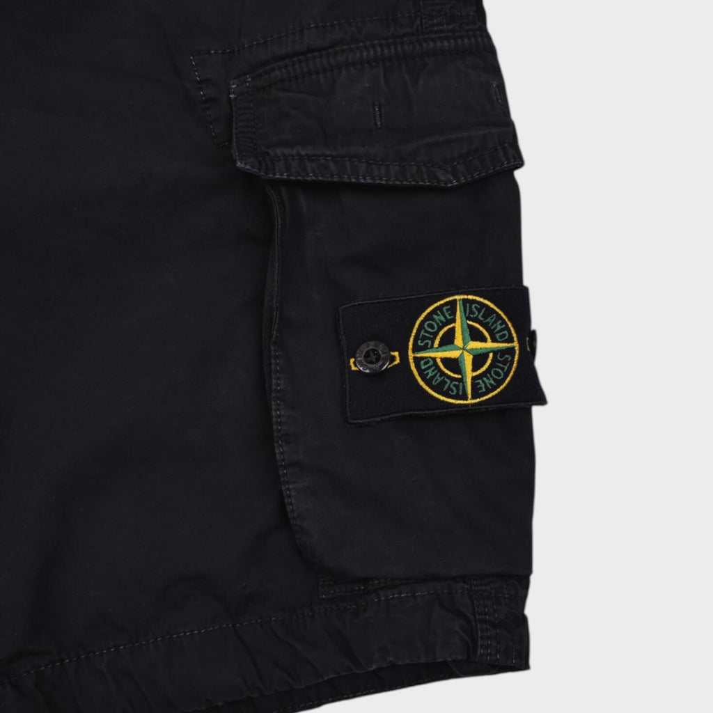 STONE ISLAND Men's Black Garment Dyed Detachable Badge Cargo Shorts