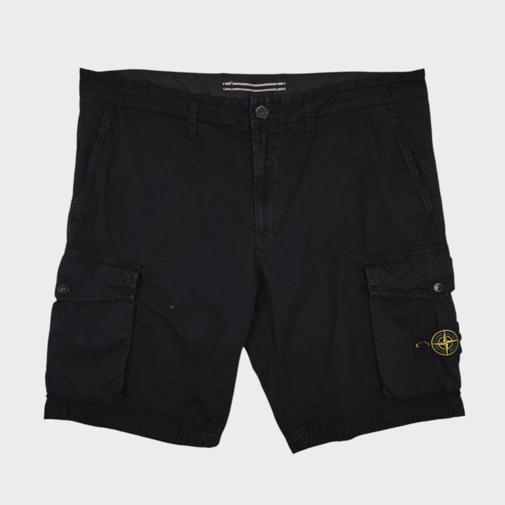 STONE ISLAND Men's Black Garment Dyed Detachable Badge Cargo Shorts