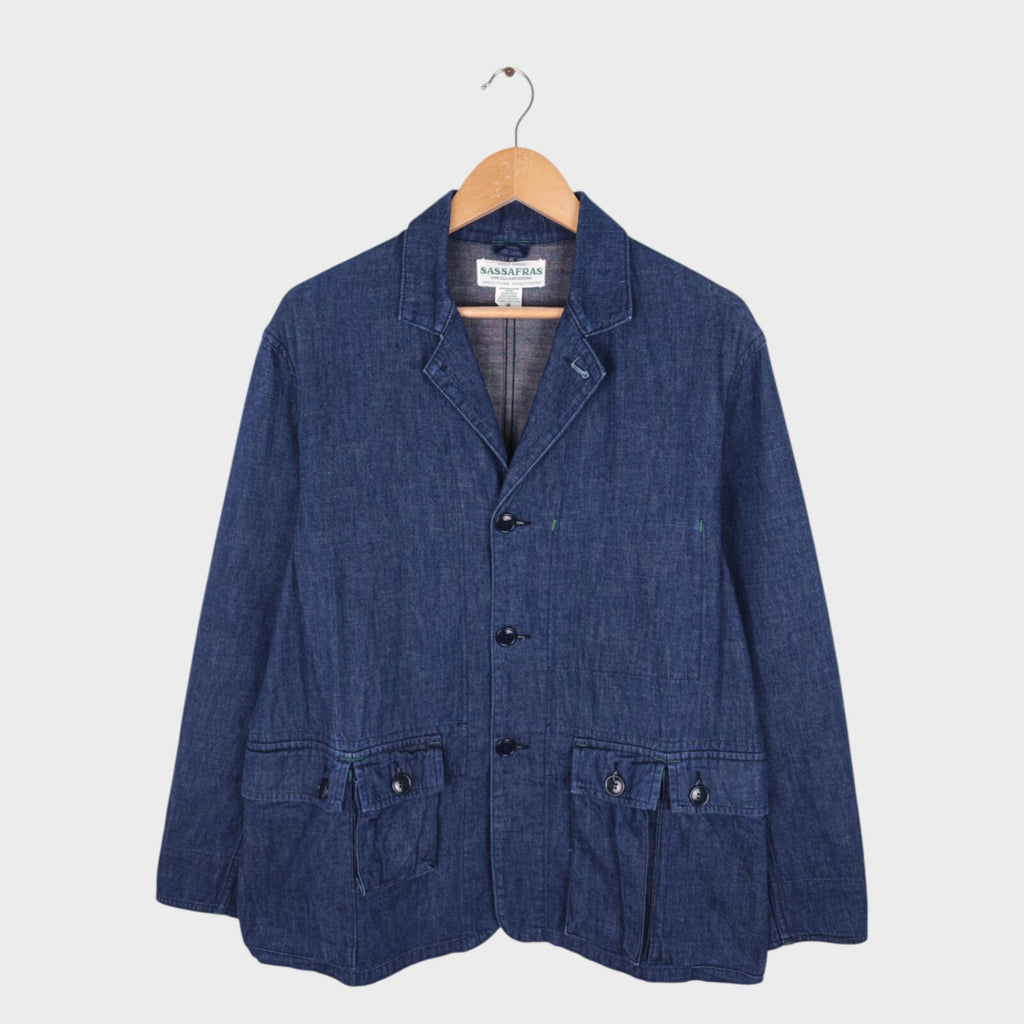 SASSAFRAS Men's Made in Japan Blue Denim B.D.U. Leaf Chore Jacket