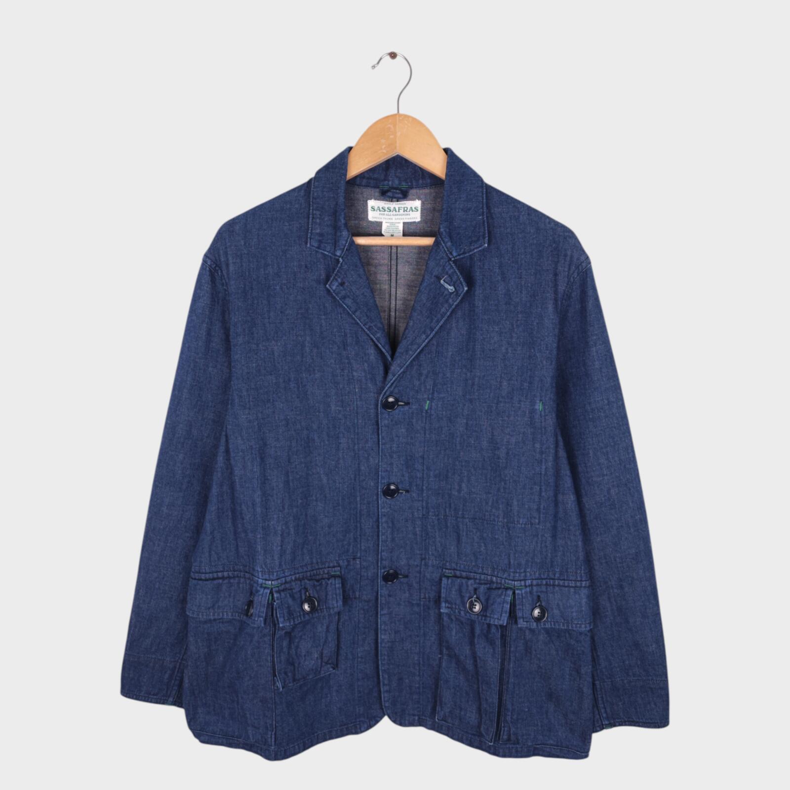 SASSAFRAS Men's Made in Japan Blue Denim B.D.U. Leaf Chore Jacket