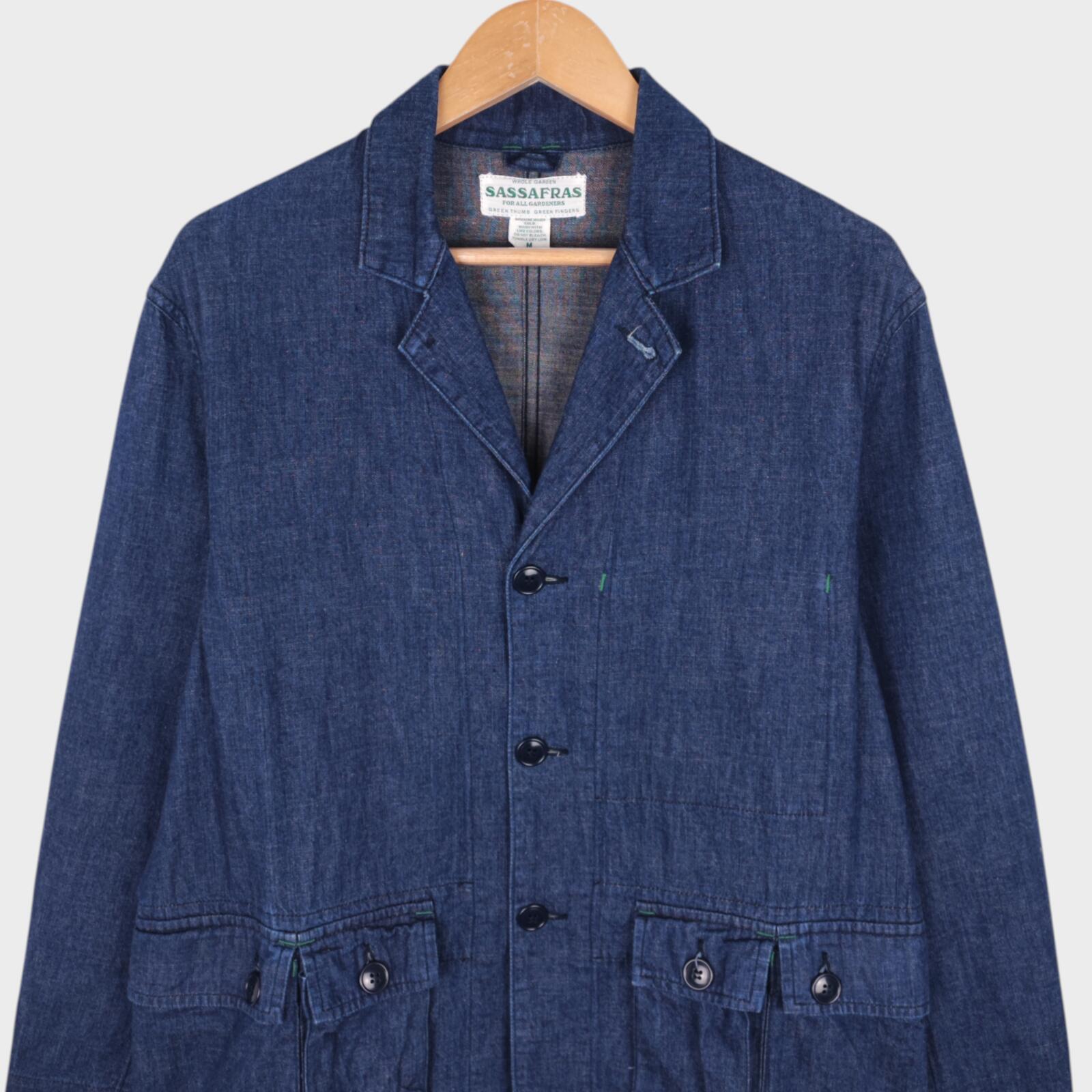 SASSAFRAS Men's Made in Japan Blue Denim B.D.U. Leaf Chore Jacket