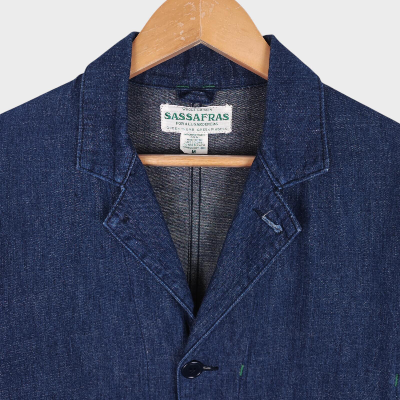 SASSAFRAS Men's Made in Japan Blue Denim B.D.U. Leaf Chore Jacket