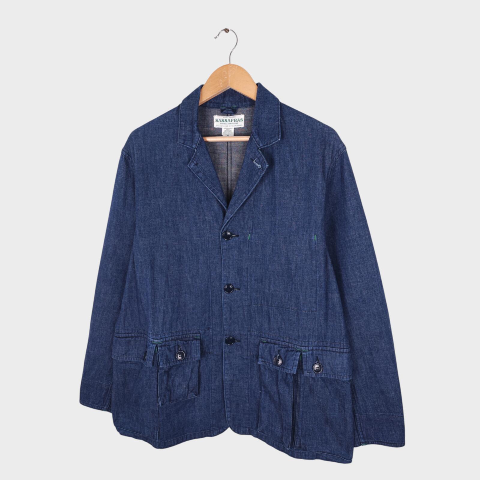 SASSAFRAS Men's Made in Japan Blue Denim B.D.U. Leaf Chore Jacket