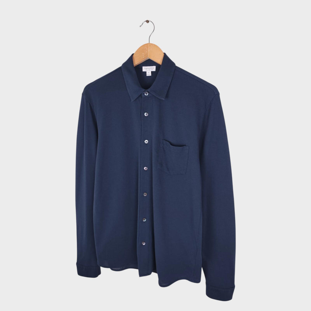 SUNSPEL Men's Navy Blue Cotton Pique Shirt