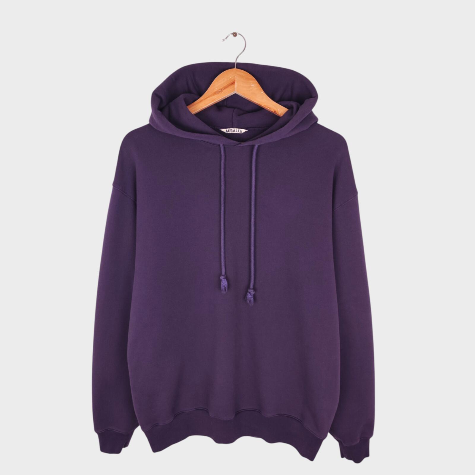 AURALEE Men's Made in Japan Relaxed Fit Purple Cotton Hoodie