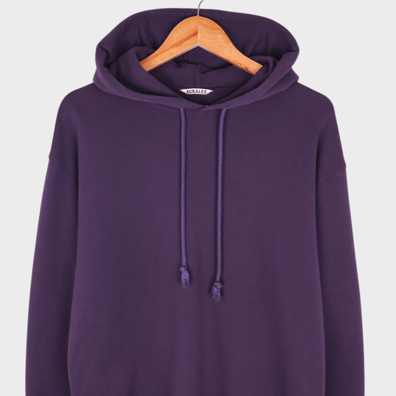 AURALEE Men's Made in Japan Relaxed Fit Purple Cotton Hoodie