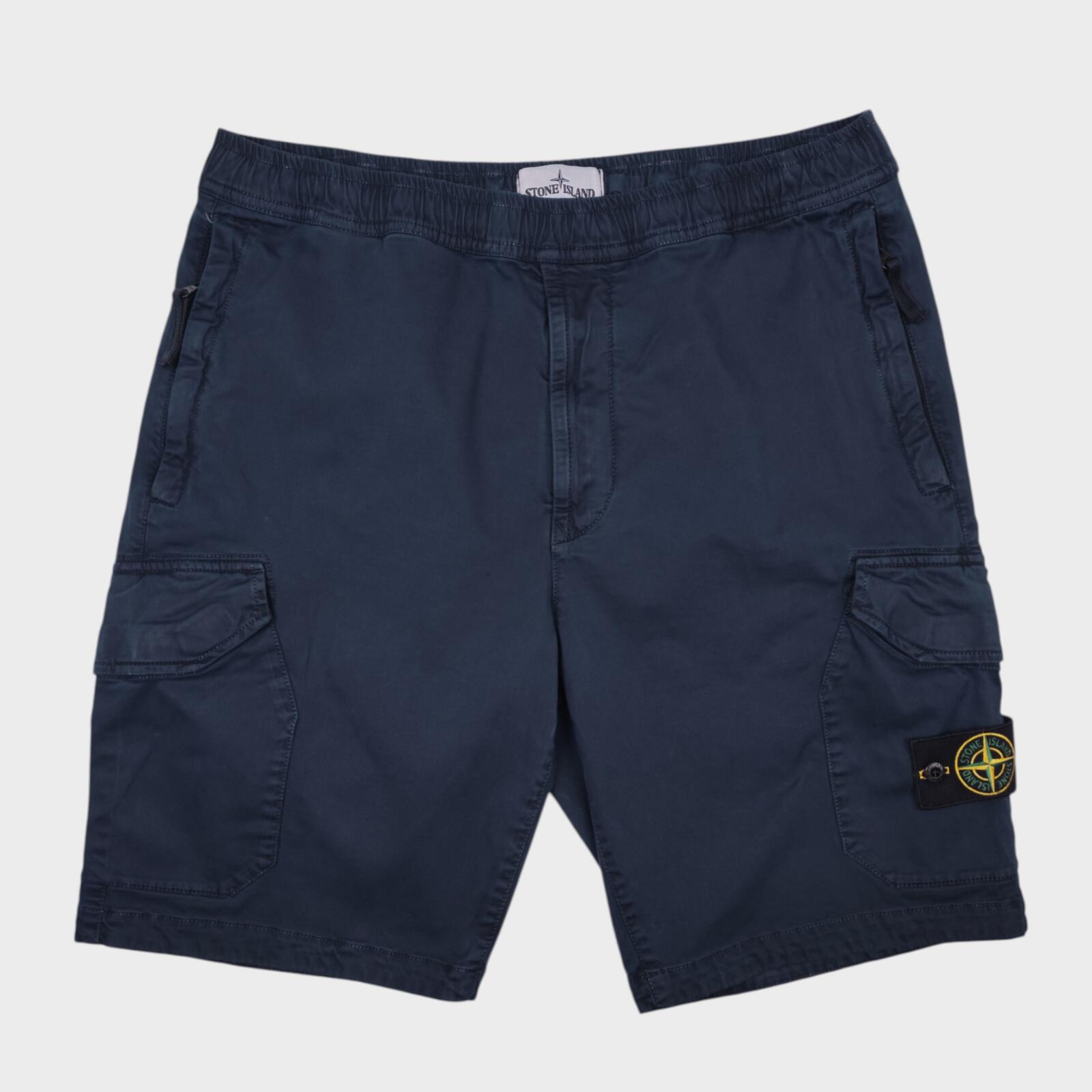 STONE ISLAND Men's Navy Blue Garment Dyed Detachable Badge Cargo Shorts
