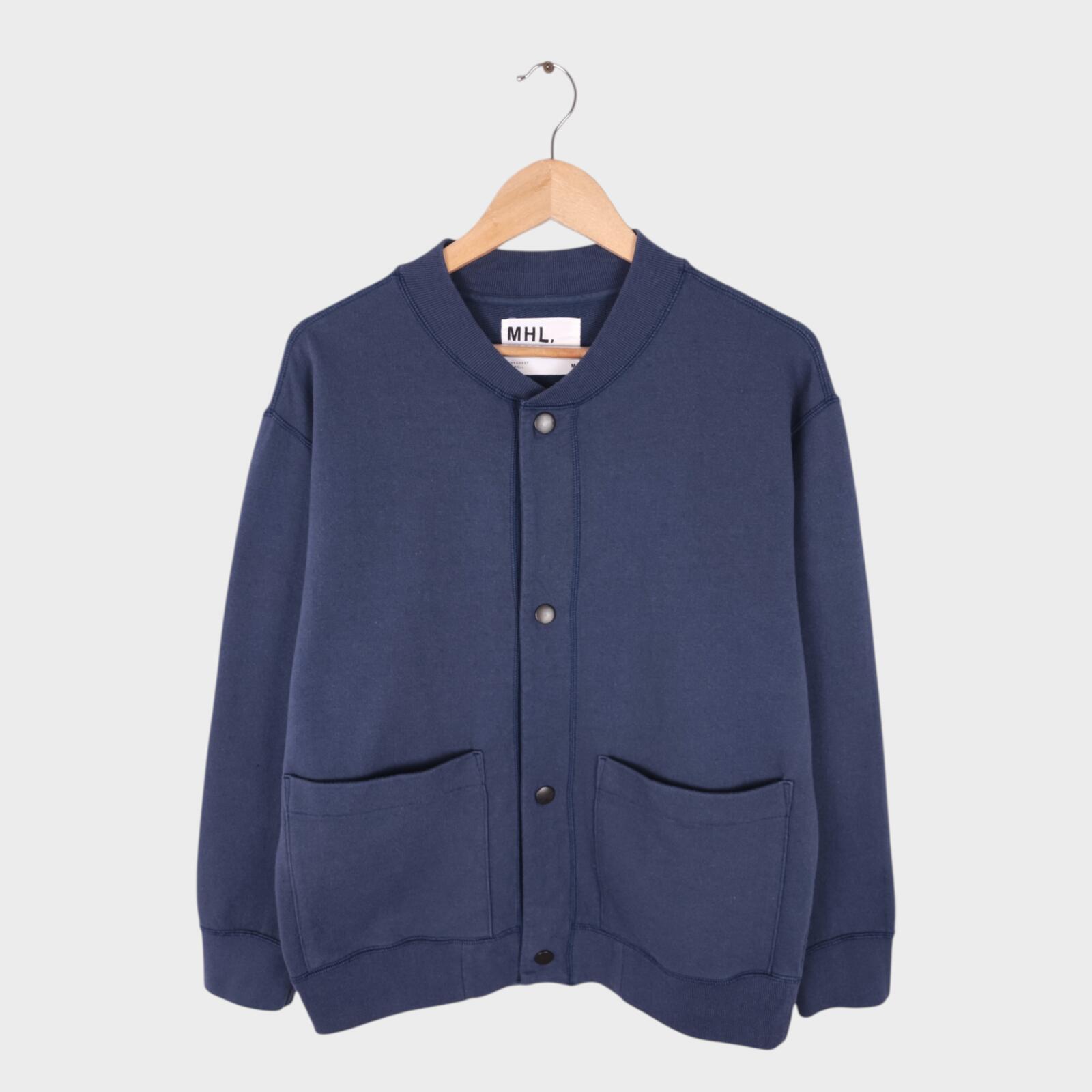 MHL MARGARET HOWELL Men's Vintage Blue Buttoned Cotton Jersey Bomber Jacket