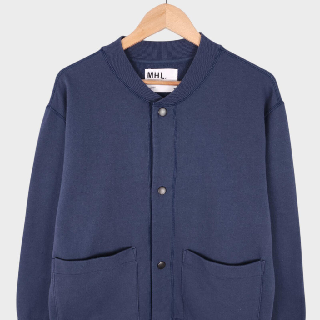 MHL MARGARET HOWELL Men's Vintage Blue Buttoned Cotton Jersey Bomber Jacket