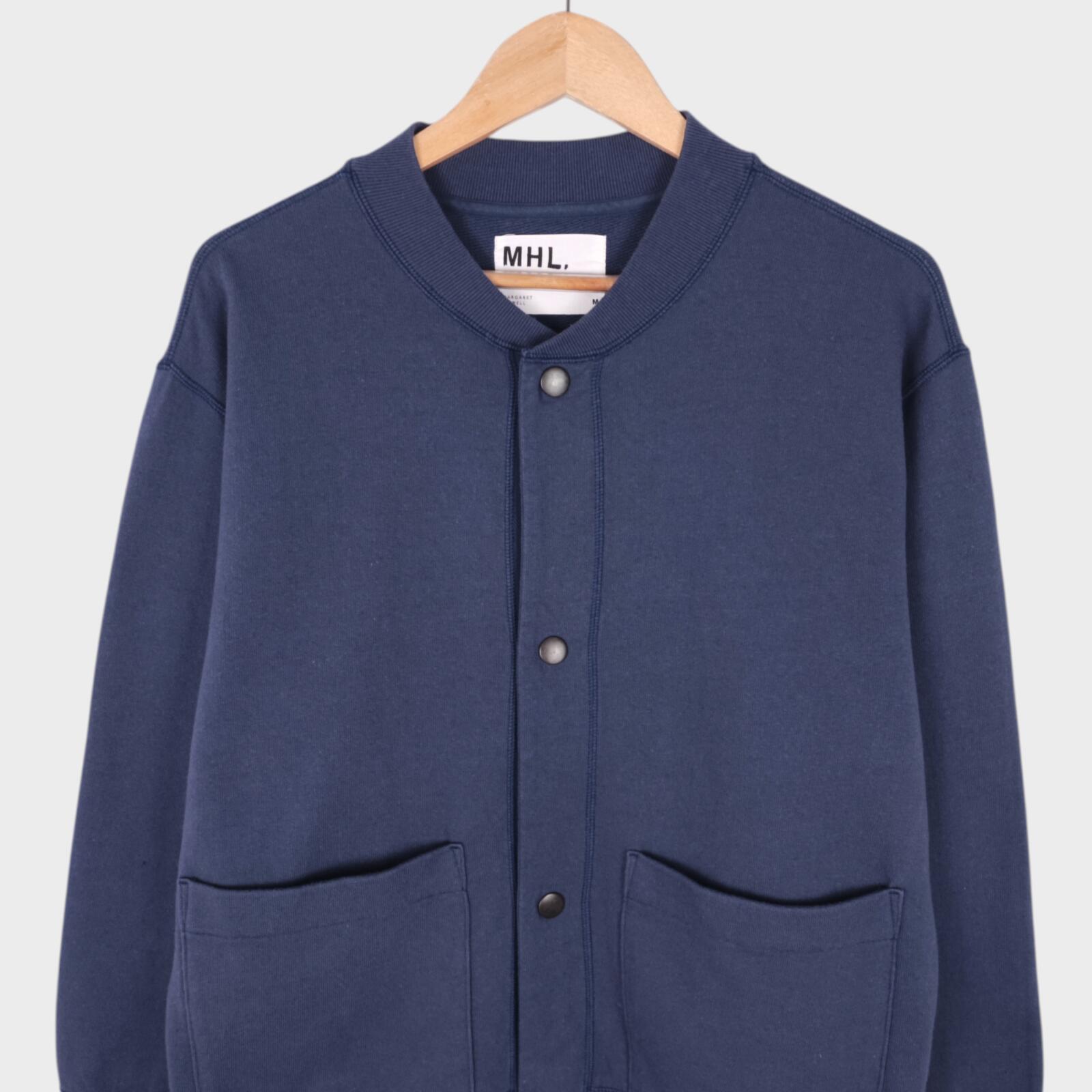 MHL MARGARET HOWELL Men's Vintage Blue Buttoned Cotton Jersey Bomber Jacket