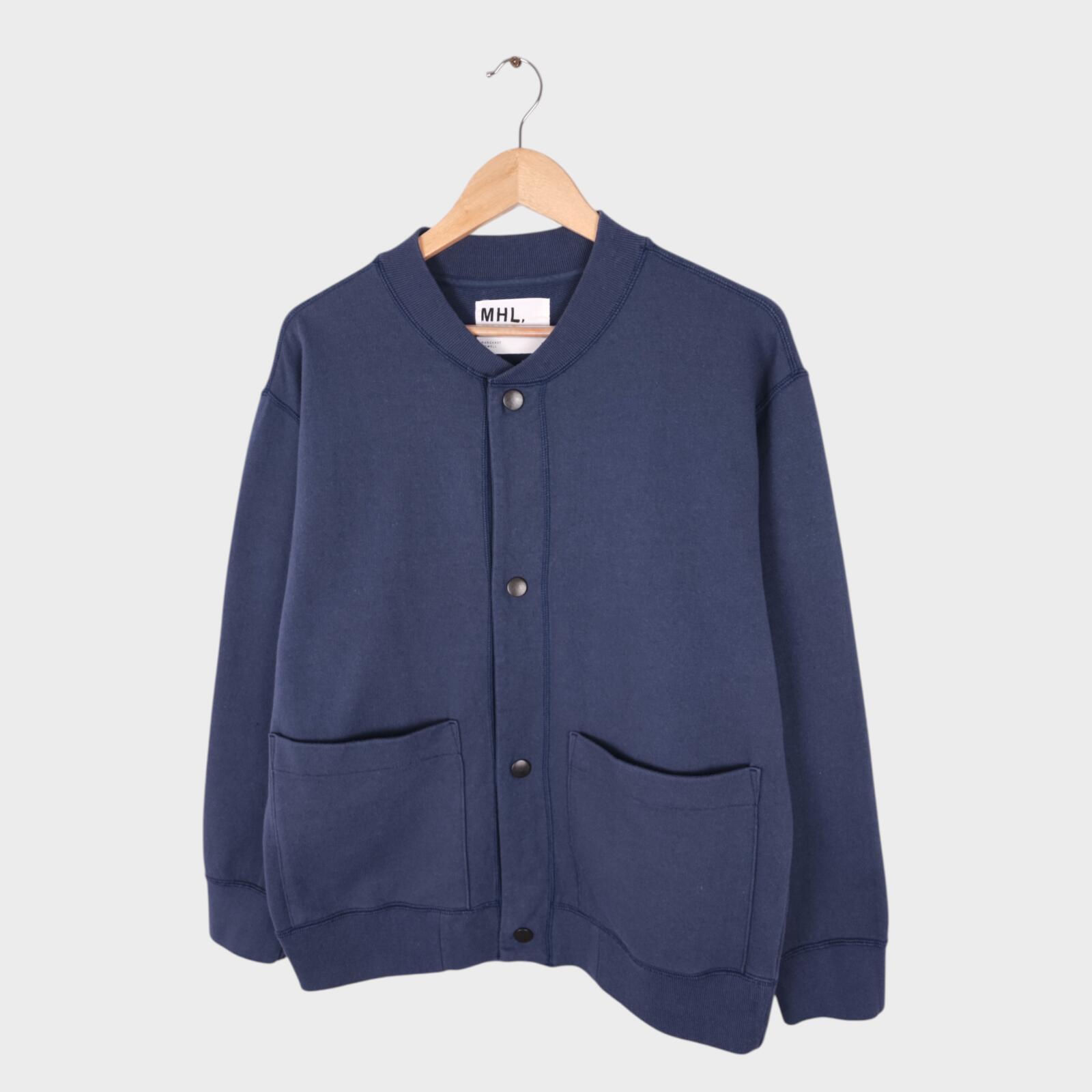 MHL MARGARET HOWELL Men's Vintage Blue Buttoned Cotton Jersey Bomber Jacket