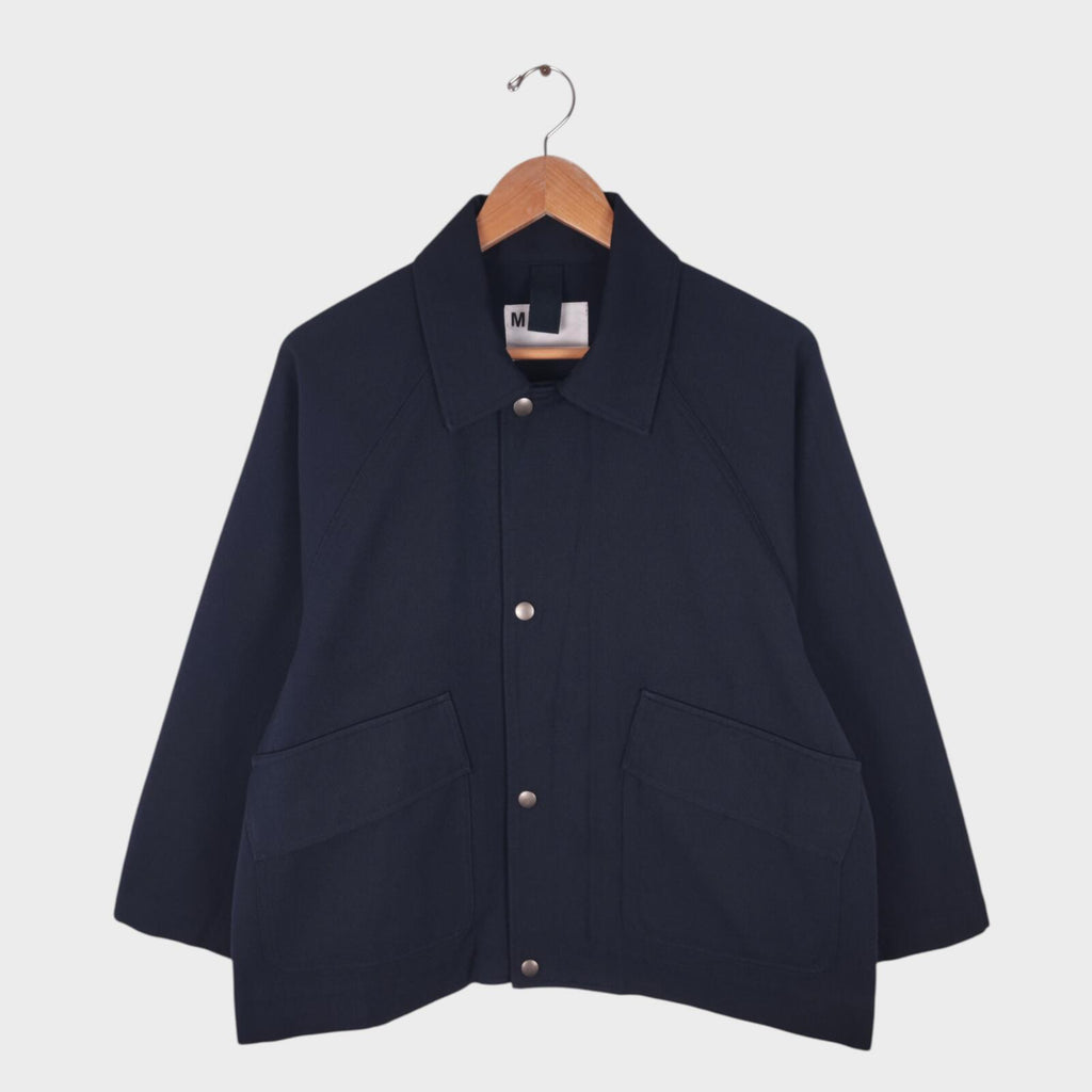 MHL MARGARET HOWELL Men's Navy Cotton/Wool Blend Relaxed Fit Blouson Jacket