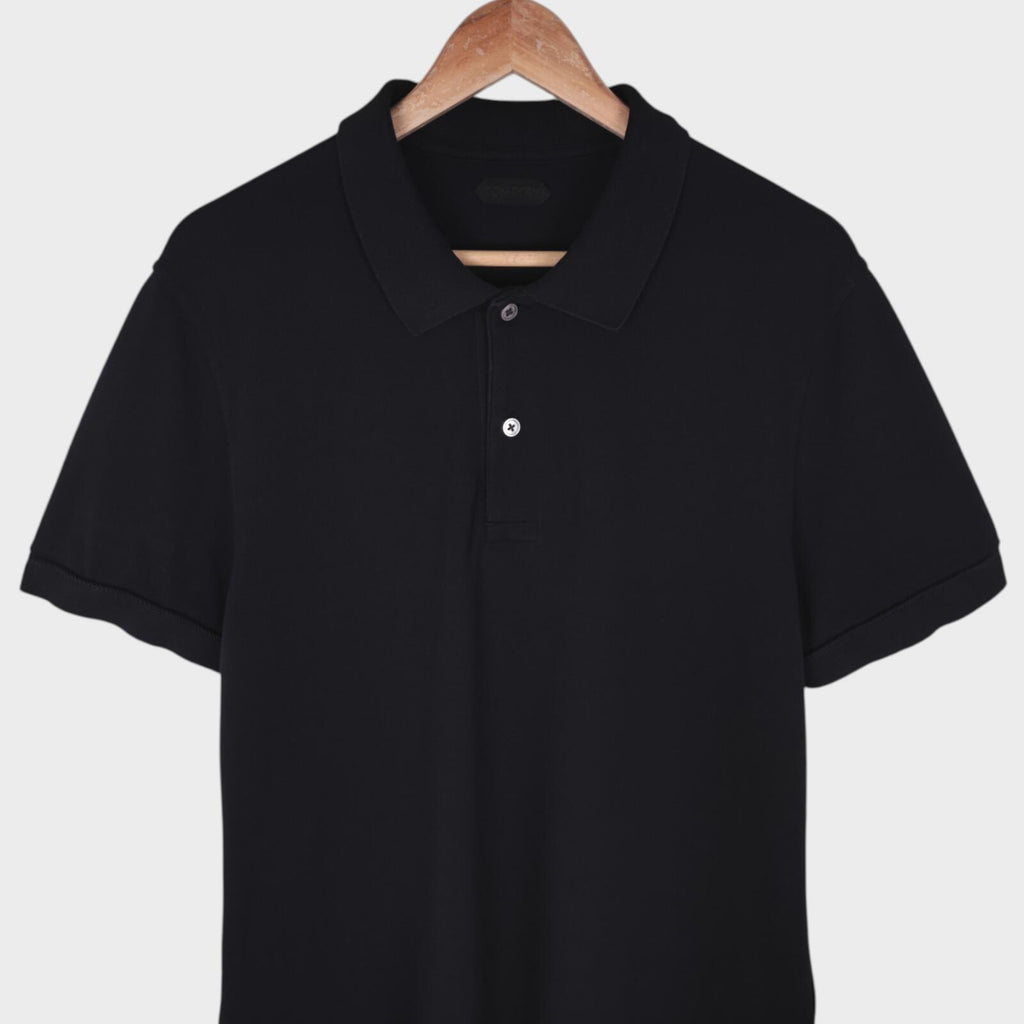 TOM FORD Men's Black Cotton Pique Polo Shirt