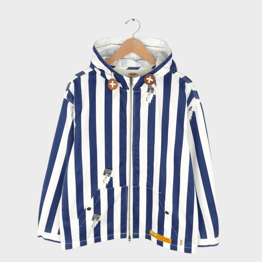 GRN OUTDOOR Japan Men's Navy/White Striped Hooded Jacket