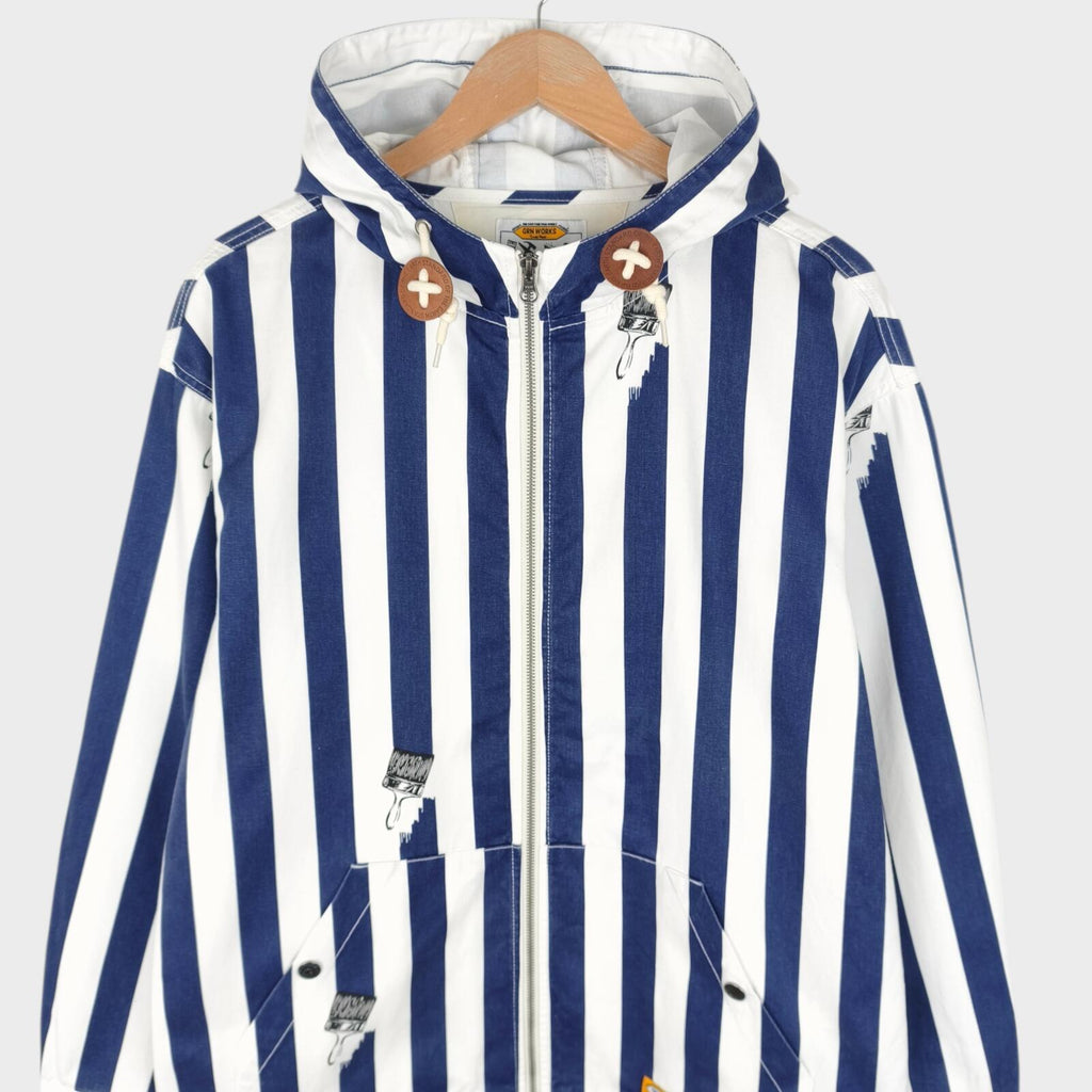 GRN OUTDOOR Japan Men's Navy/White Striped Hooded Jacket