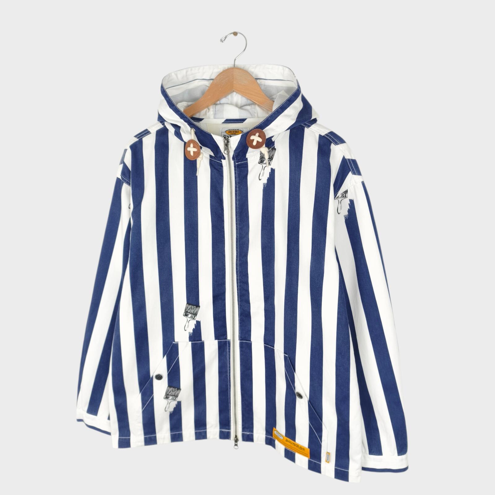 GRN OUTDOOR Japan Men's Navy/White Striped Hooded Jacket
