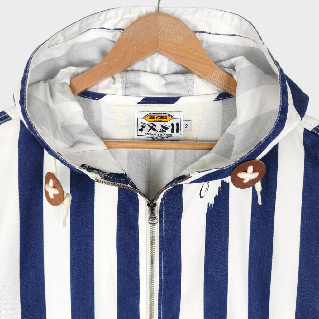 GRN OUTDOOR Japan Men's Navy/White Striped Hooded Jacket
