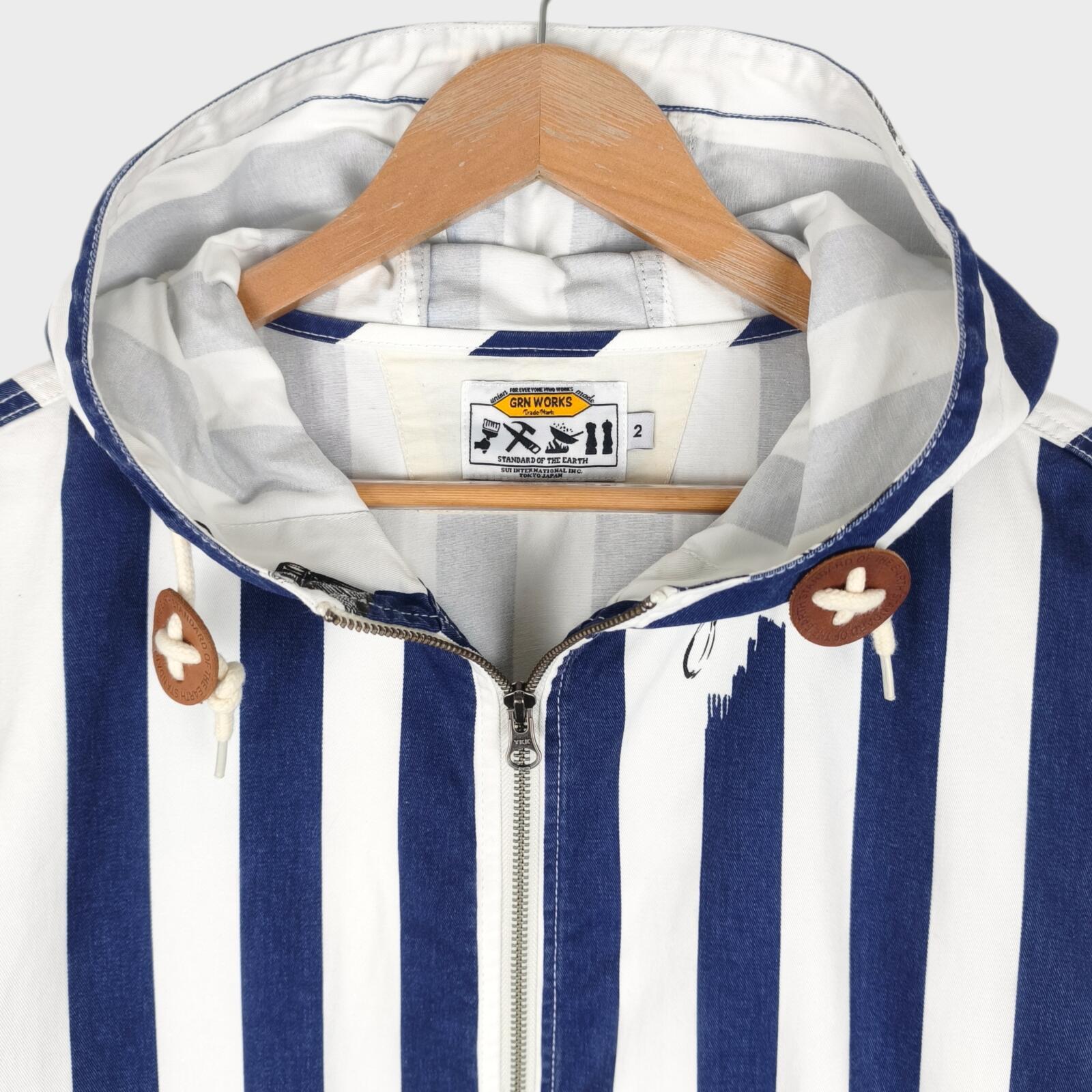 GRN OUTDOOR Japan Men's Navy/White Striped Hooded Jacket