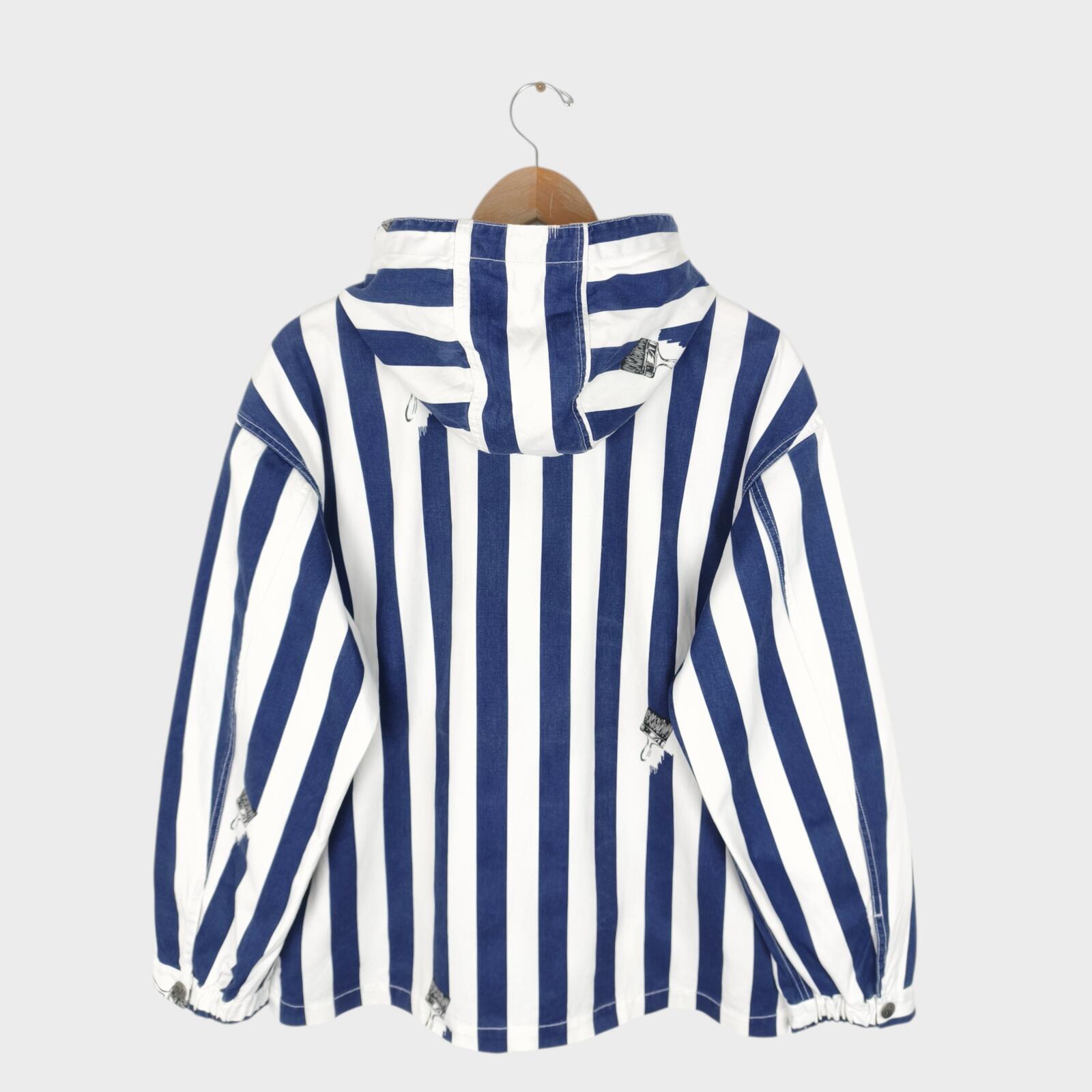 GRN OUTDOOR Japan Men's Navy/White Striped Hooded Jacket