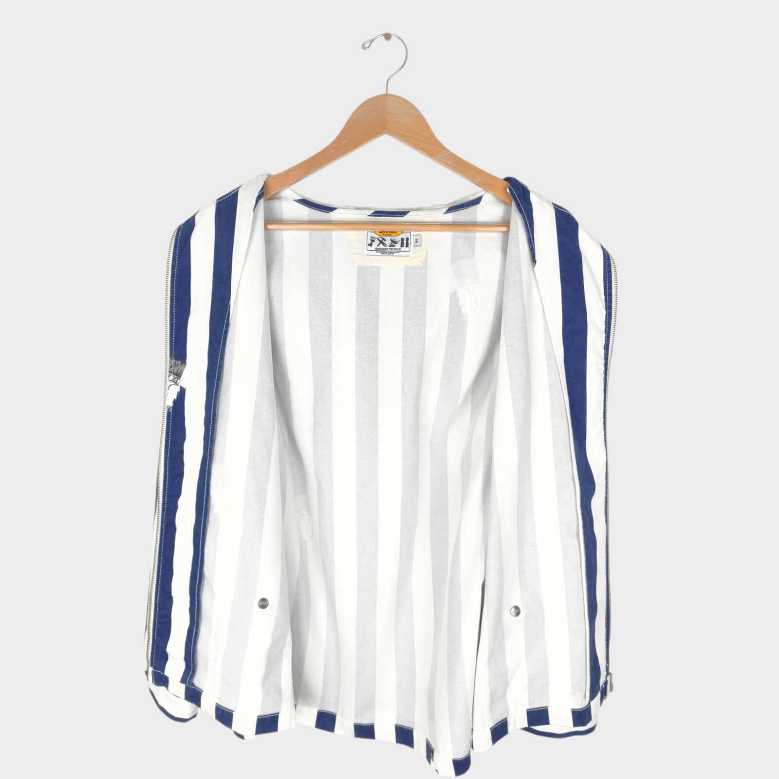 GRN OUTDOOR Japan Men's Navy/White Striped Hooded Jacket