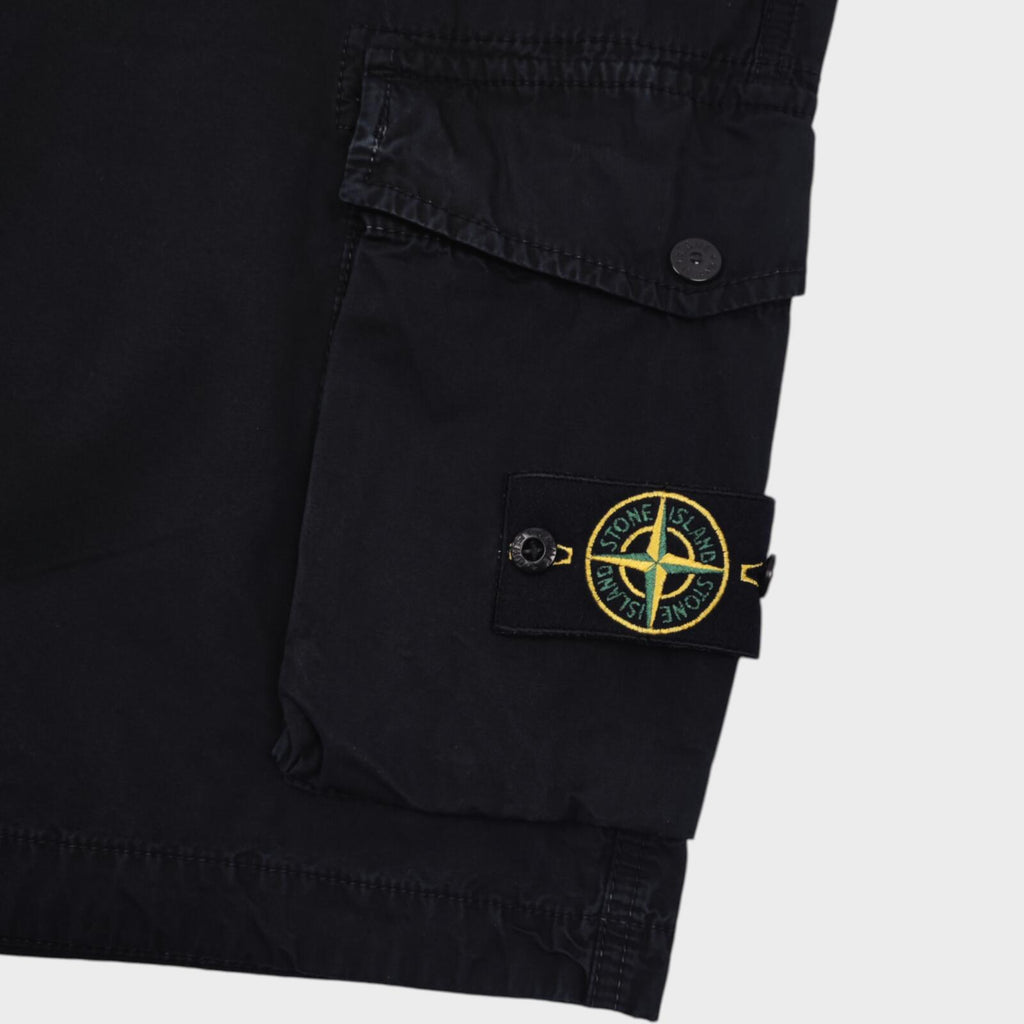 STONE ISLAND Men's Black Garment Dyed Detachable Badge Cargo Shorts