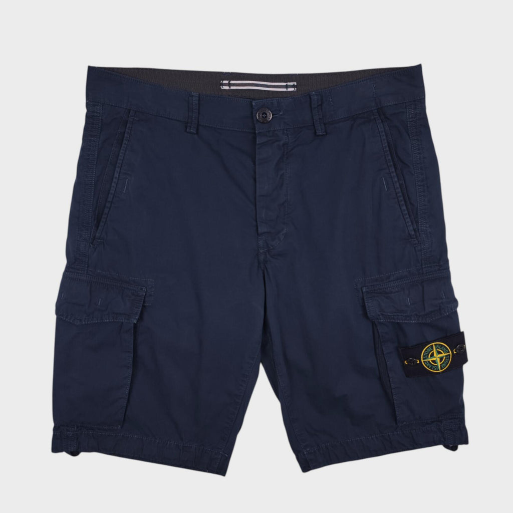 STONE ISLAND Men's Navy Blue Garment Dyed Detachable Badge Cargo Shorts