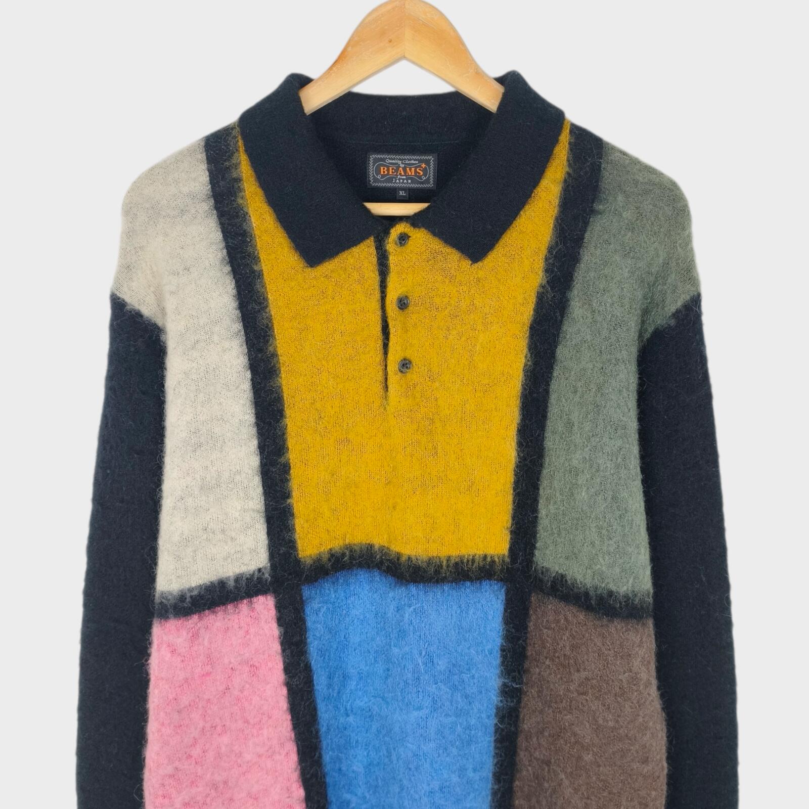 BEAMS PLUS Men's 9 Gauge Shaggy Mohair Blend Polo Shirt Jumper