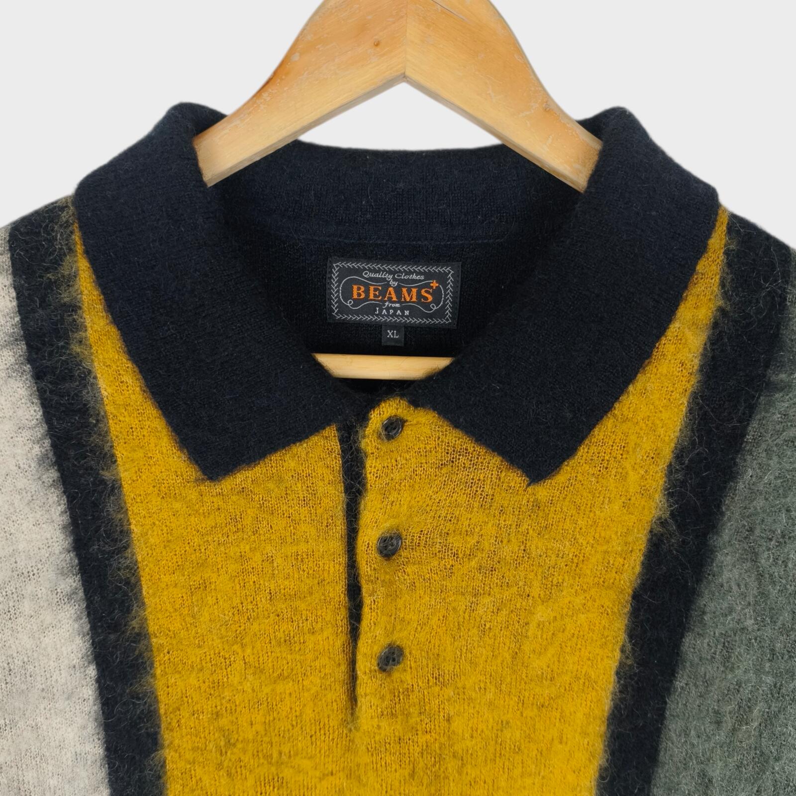 BEAMS PLUS Men's 9 Gauge Shaggy Mohair Blend Polo Shirt Jumper
