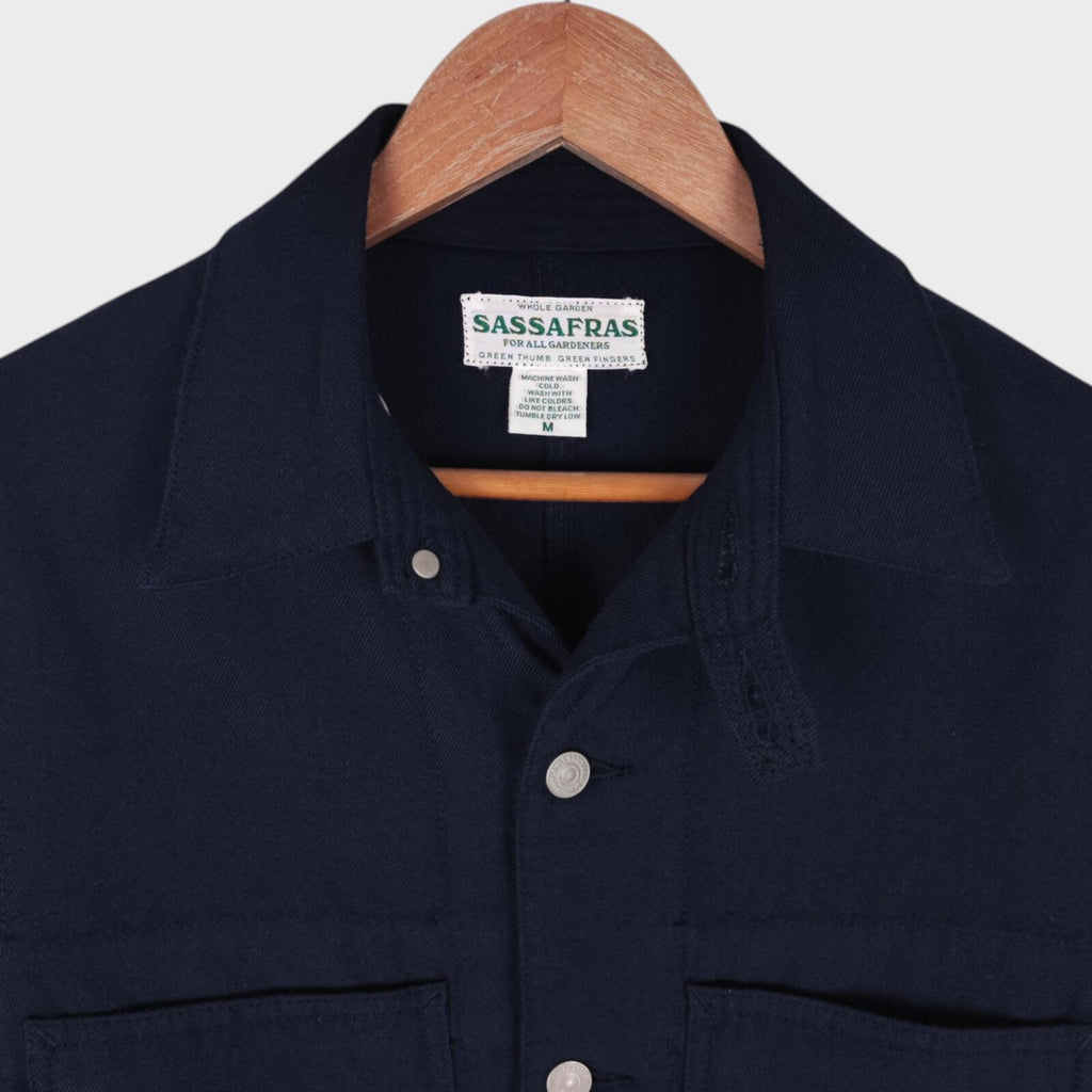 SASSAFRAS Men's Made in Japan Navy Blue 100% Wool Transplant Chore Jacket