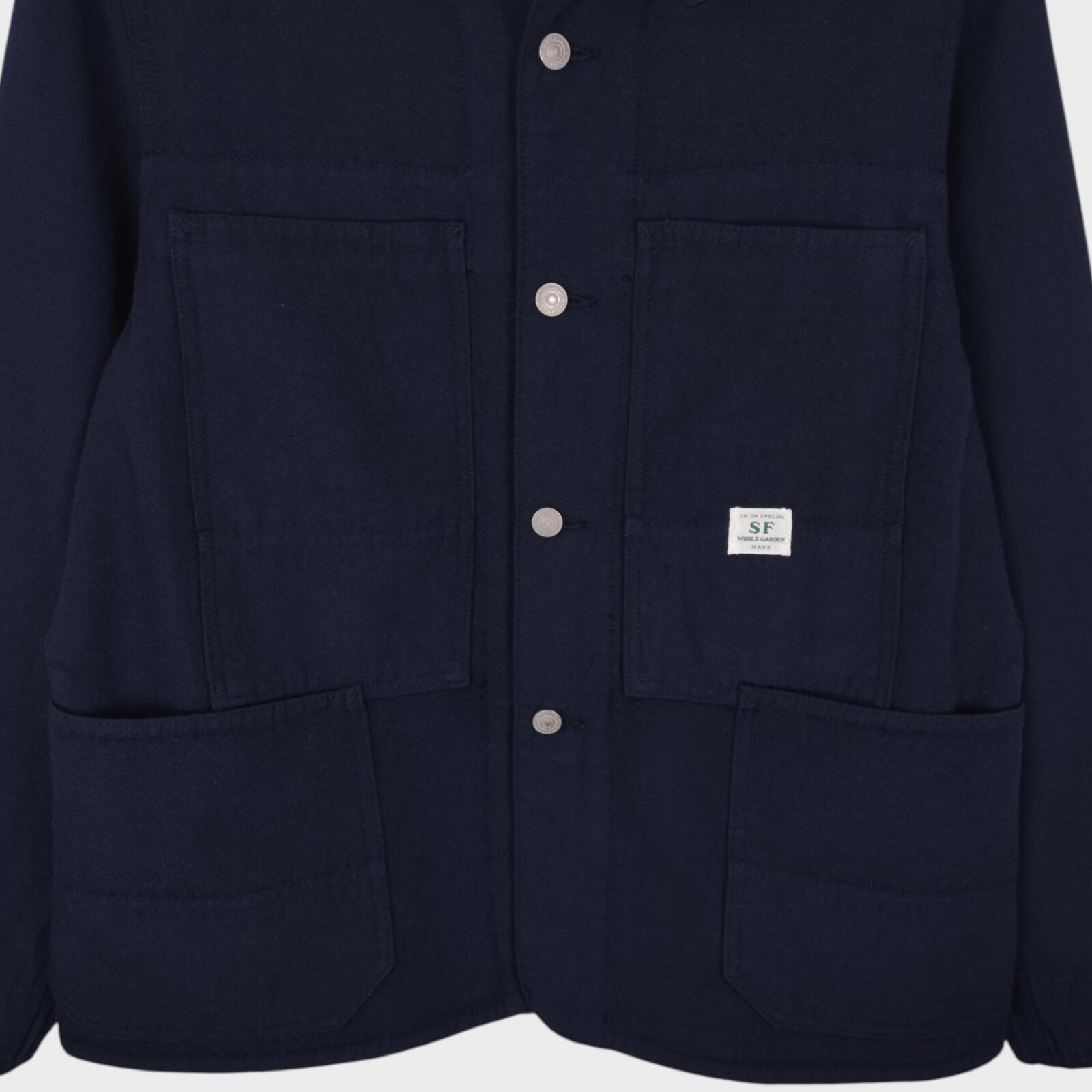SASSAFRAS Men's Made in Japan Navy Blue 100% Wool Transplant Chore Jacket