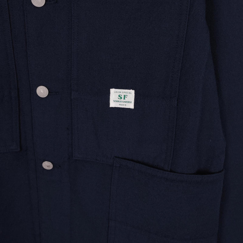 SASSAFRAS Men's Made in Japan Navy Blue 100% Wool Transplant Chore Jacket