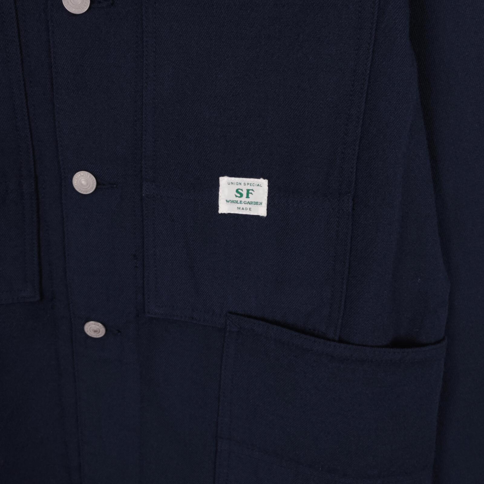 SASSAFRAS Men's Made in Japan Navy Blue 100% Wool Transplant Chore Jacket