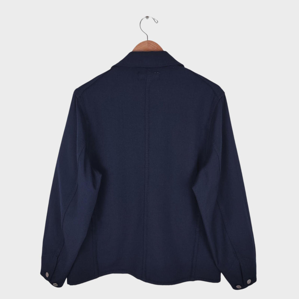 SASSAFRAS Men's Made in Japan Navy Blue 100% Wool Transplant Chore Jacket