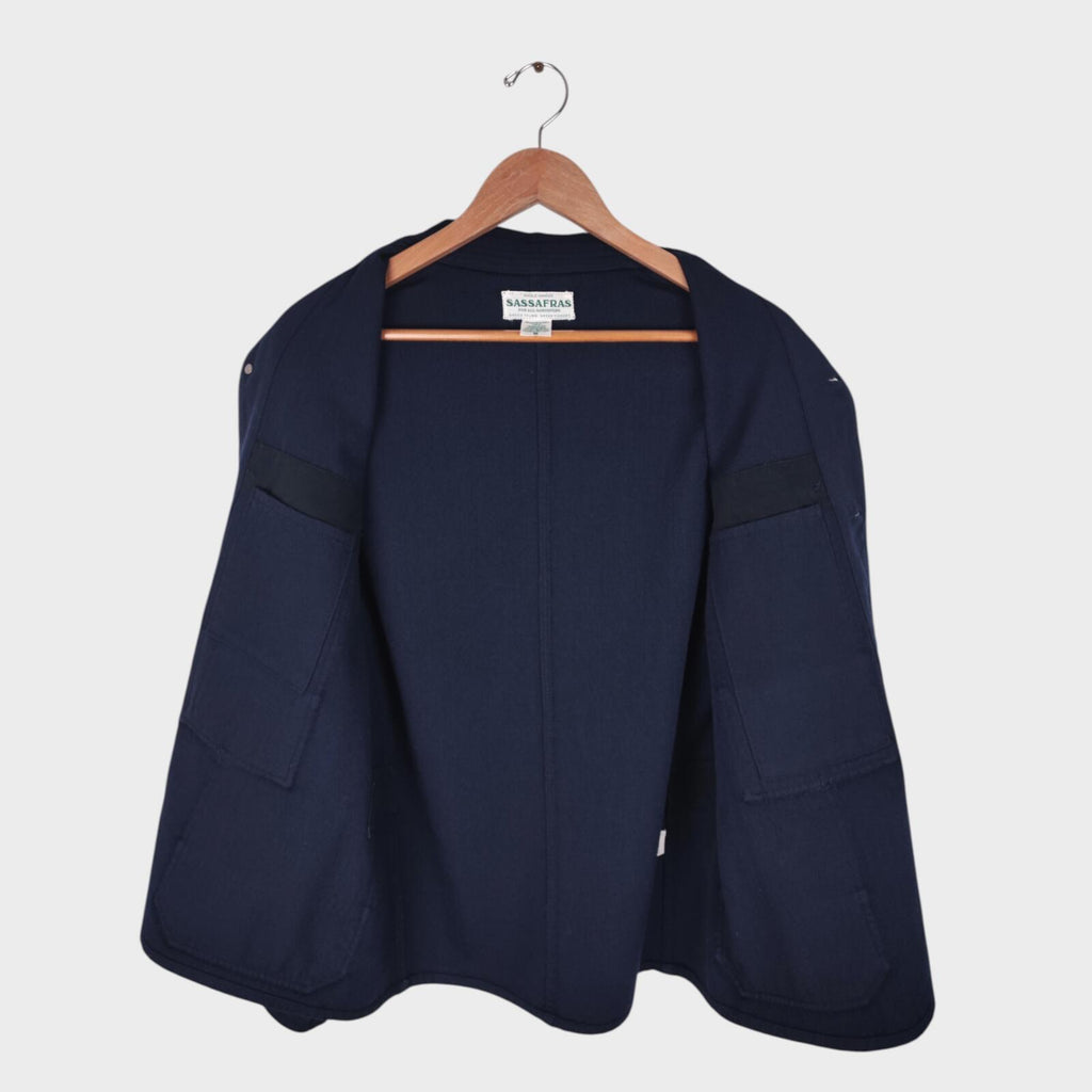 SASSAFRAS Men's Made in Japan Navy Blue 100% Wool Transplant Chore Jacket
