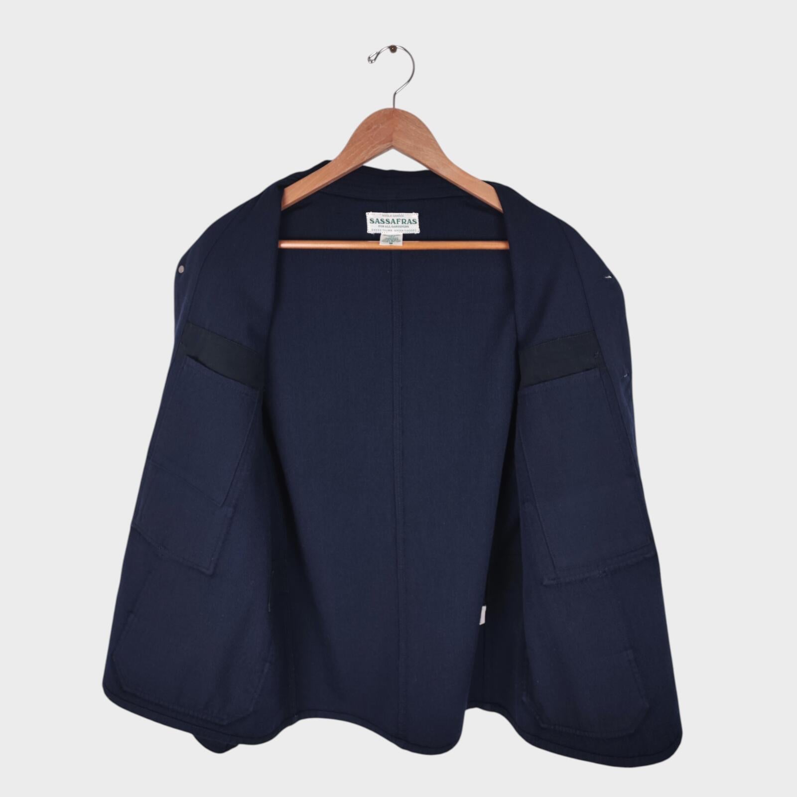 SASSAFRAS Men's Made in Japan Navy Blue 100% Wool Transplant Chore Jacket