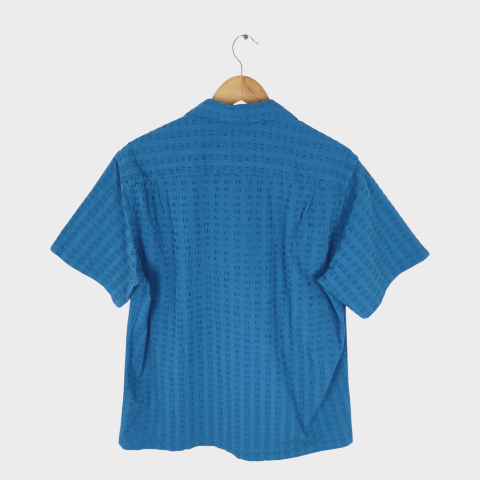 PORTUGUESE FLANNEL Men's Blue Seersucker Camp Collar Vacation Shirt