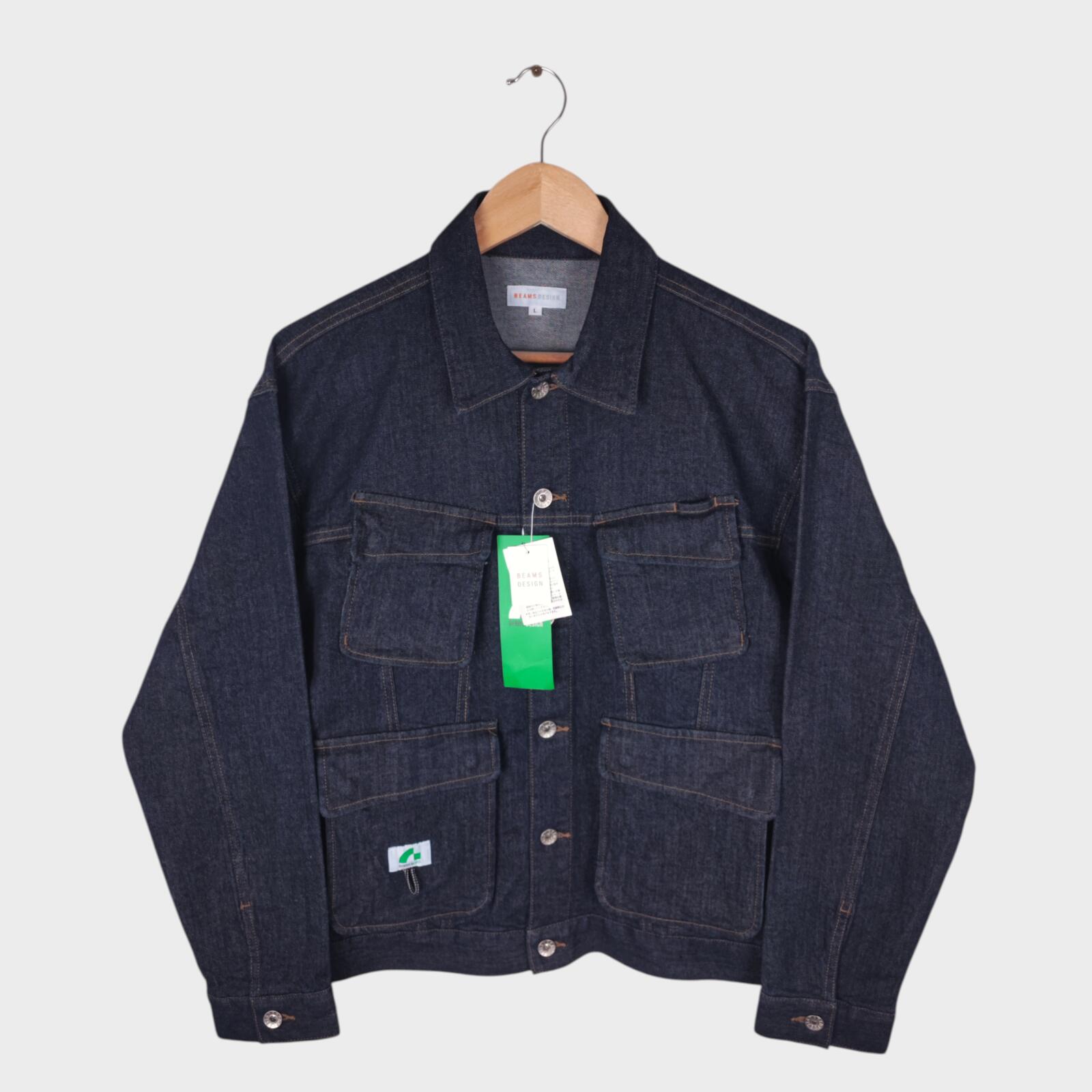 BEAMS Men's Dark Blue Cropped Denim Utility Chore Jacket