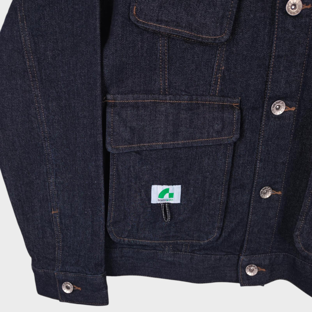 BEAMS Men's Dark Blue Cropped Denim Utility Chore Jacket