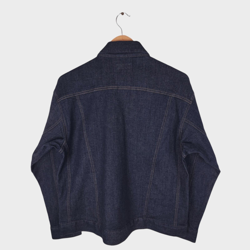 BEAMS Men's Dark Blue Cropped Denim Utility Chore Jacket