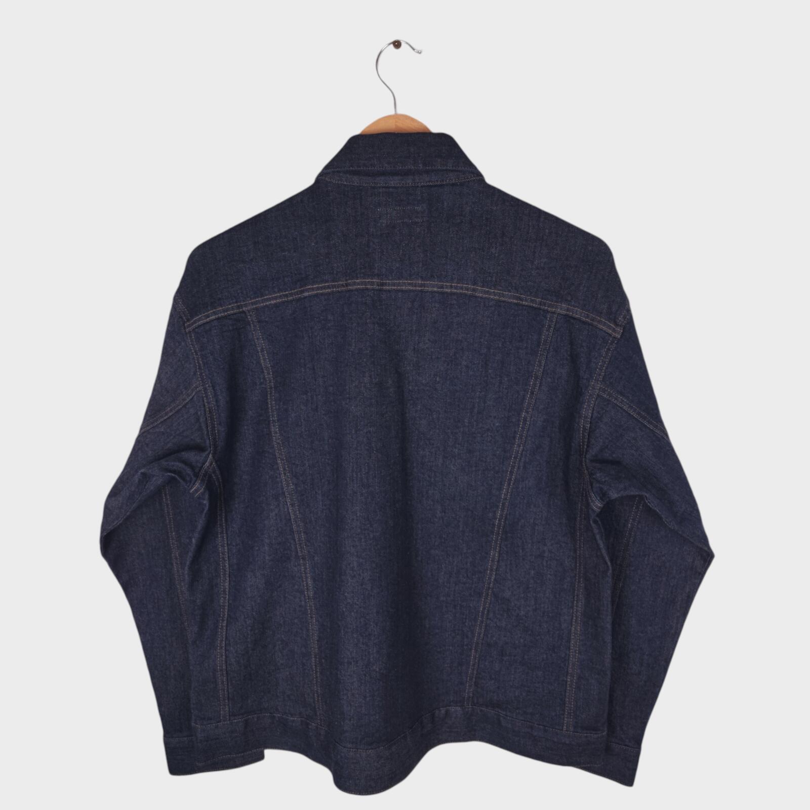 BEAMS Men's Dark Blue Cropped Denim Utility Chore Jacket