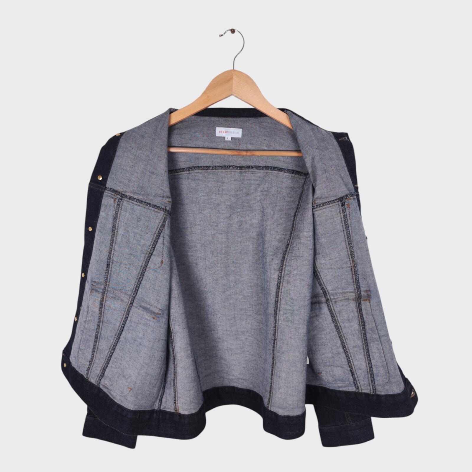 BEAMS Men's Dark Blue Cropped Denim Utility Chore Jacket