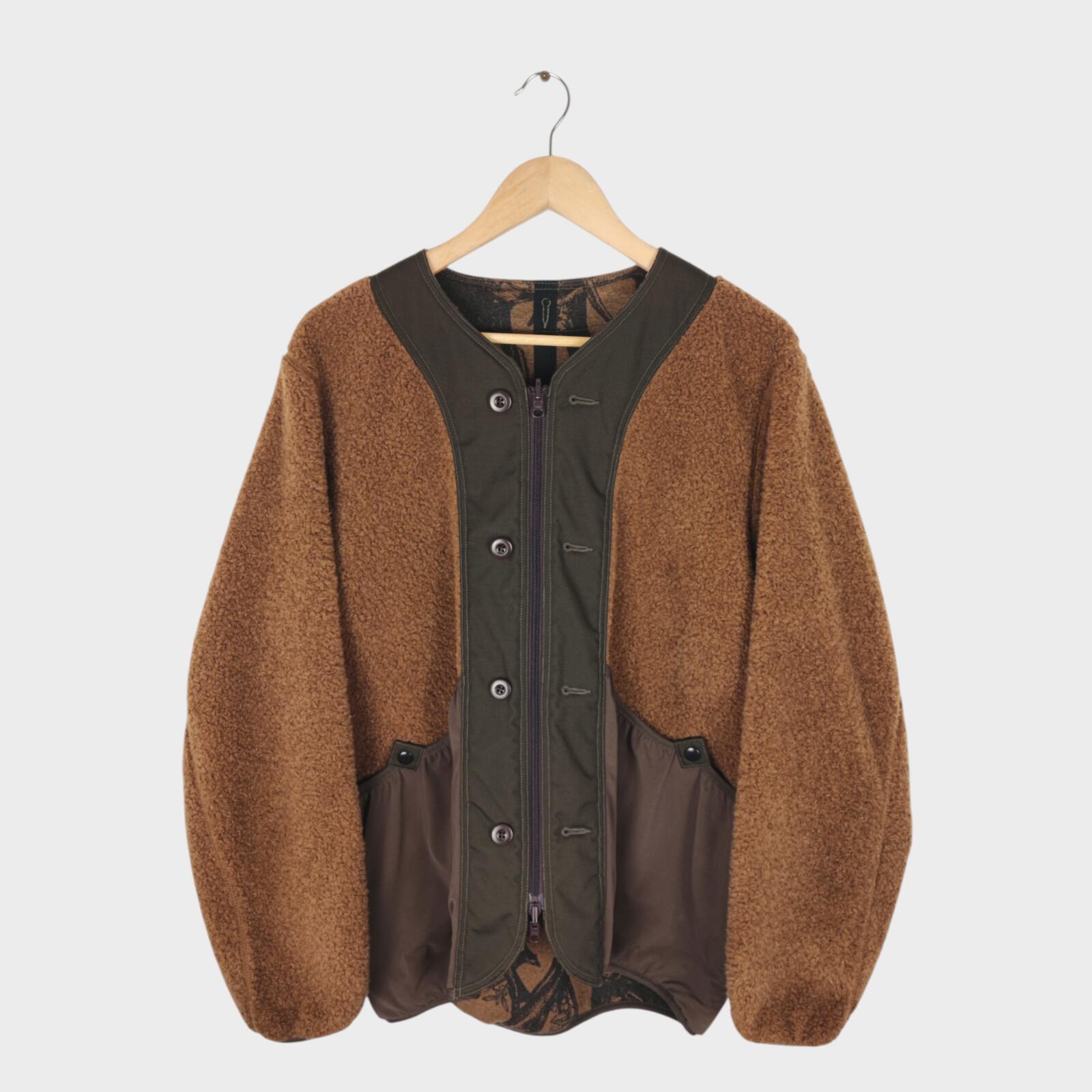 NORBIT BY HIROSHI NOZAWA Men's Brown Reversible Wool Blend Boa Fleece Jacket