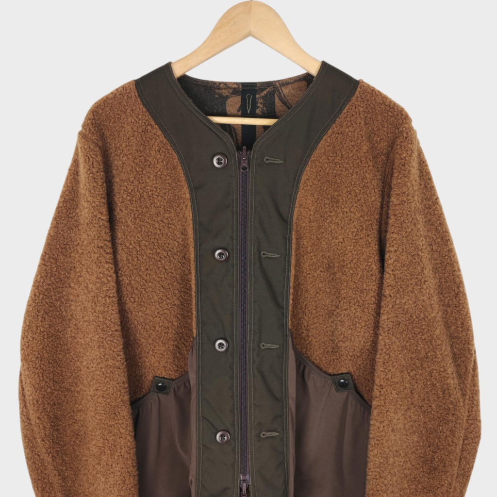 NORBIT BY HIROSHI NOZAWA Men's Brown Reversible Wool Blend Boa Fleece Jacket