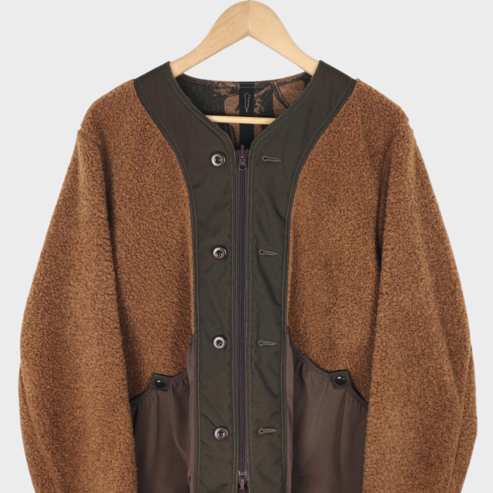 NORBIT BY HIROSHI NOZAWA Men's Brown Reversible Wool Blend Boa Fleece Jacket