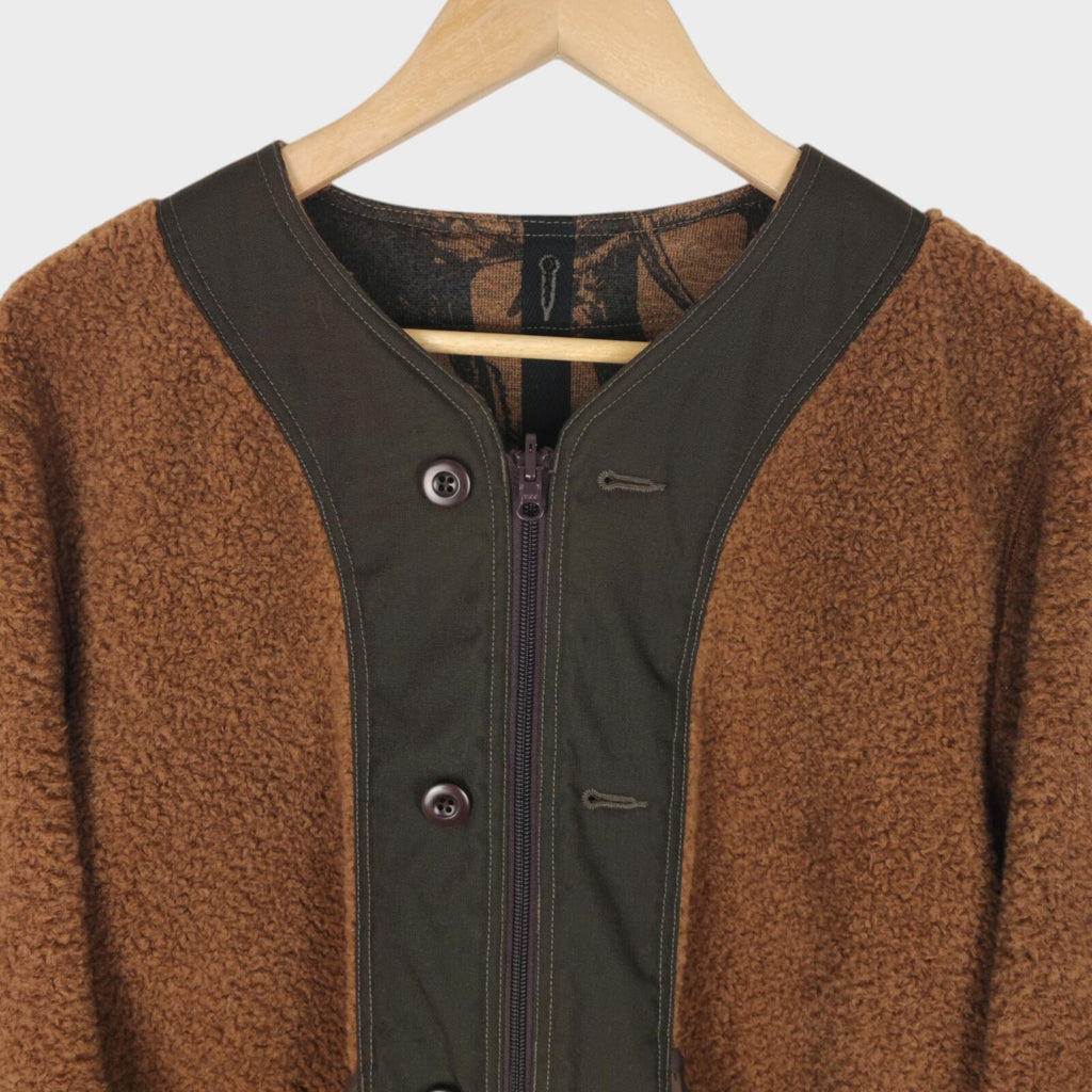 NORBIT BY HIROSHI NOZAWA Men's Brown Reversible Wool Blend Boa Fleece Jacket