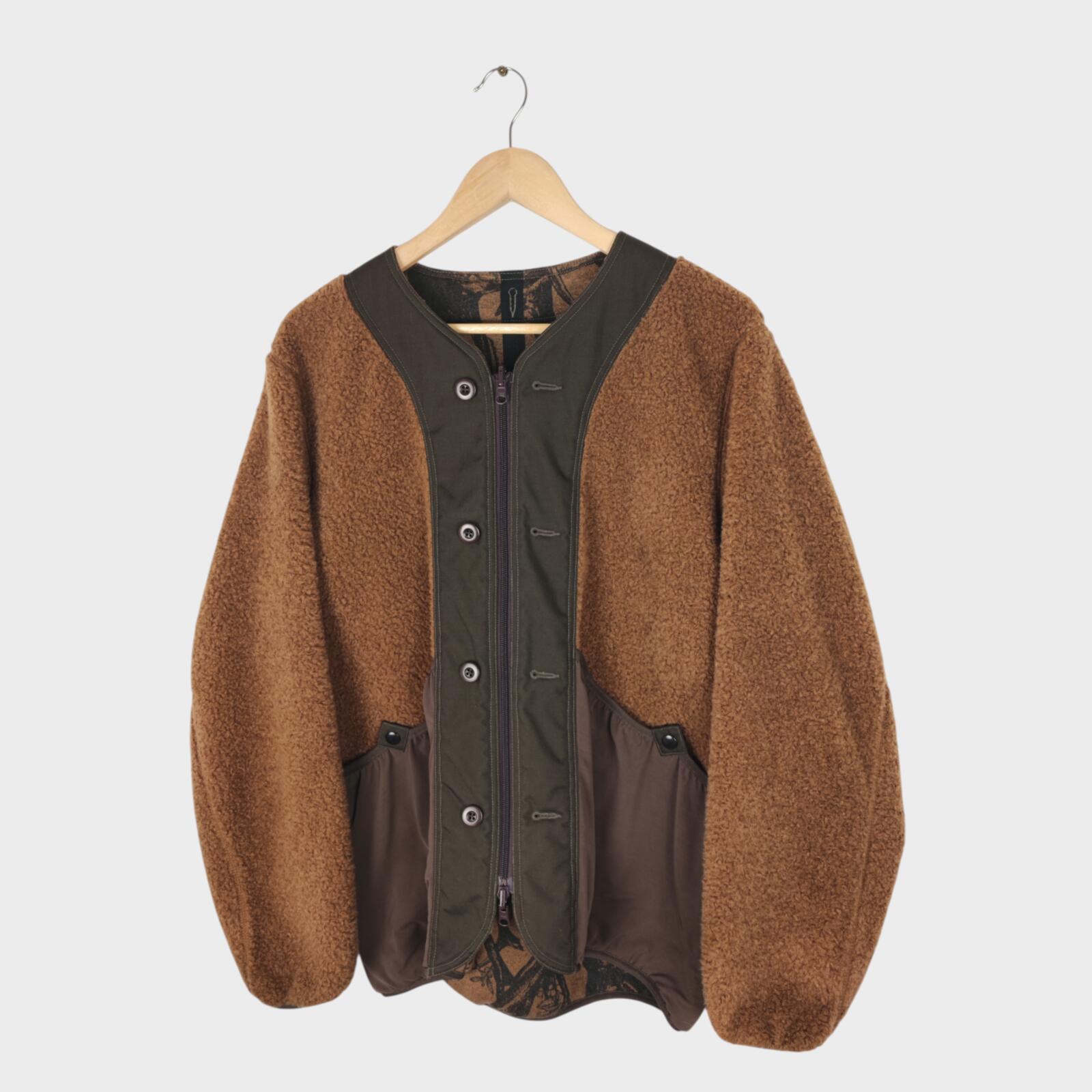 NORBIT BY HIROSHI NOZAWA Men's Brown Reversible Wool Blend Boa Fleece Jacket
