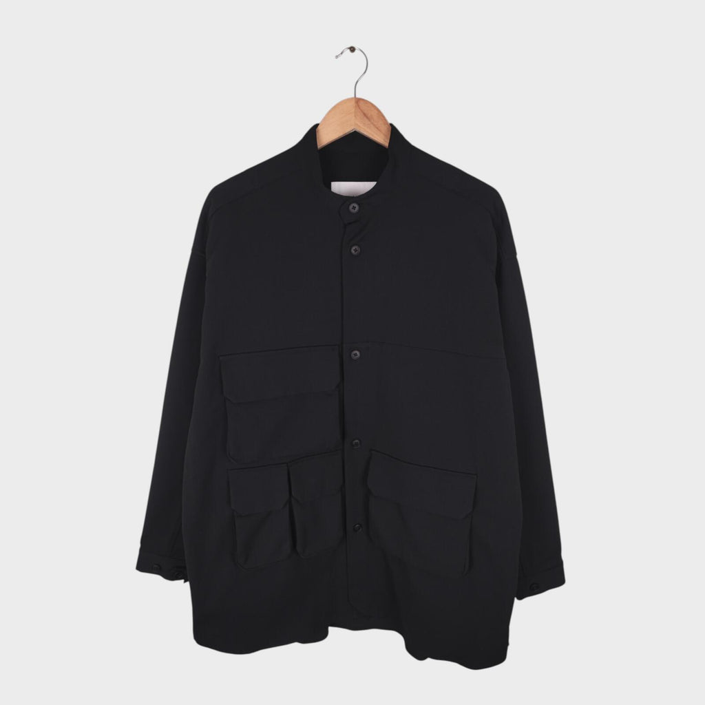 A+ TOKYO Men's Black Made in Japan Multi Pocket Utility Overshirt Jacket
