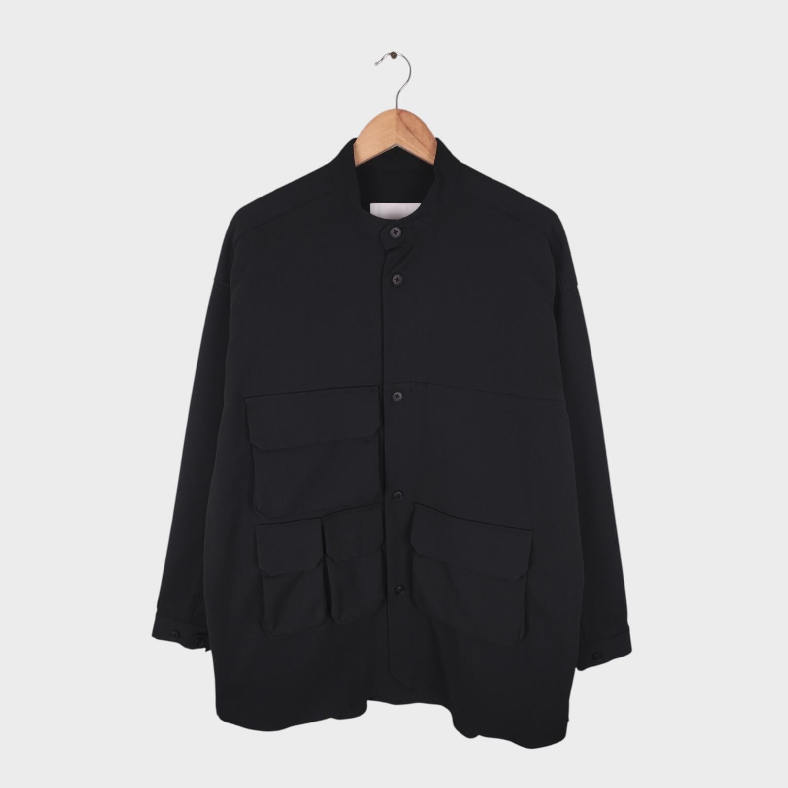 A+ TOKYO Men's Black Made in Japan Multi Pocket Utility Overshirt Jacket